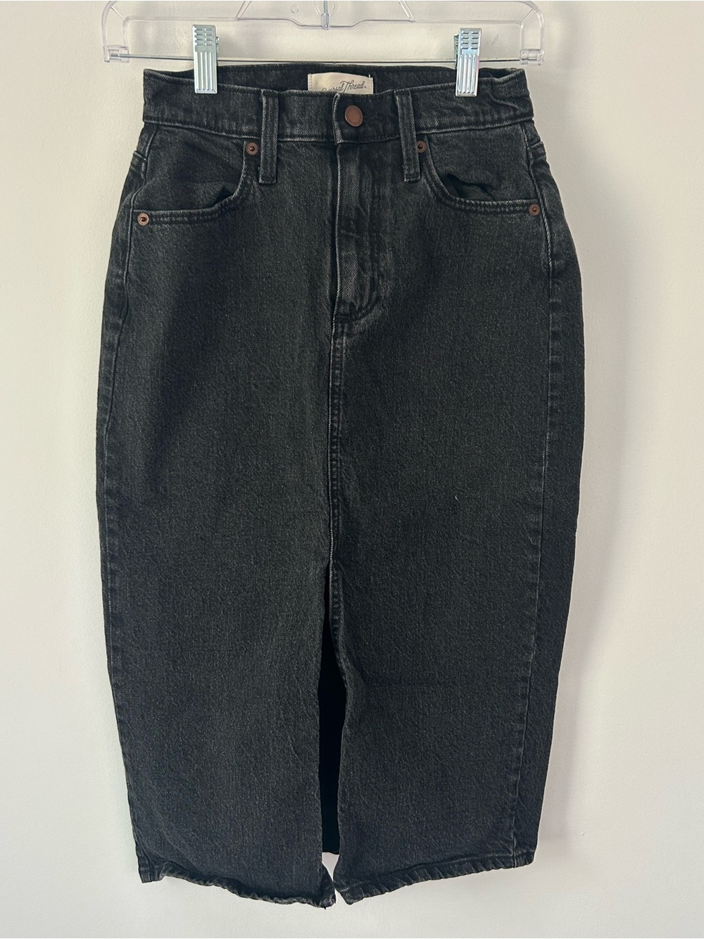Universal Thread Black High-Rise Denim Midi Skirt